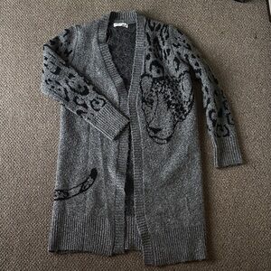 Anthropologie Charcoal Animal Print Cardigan